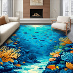 Colorful Coral Reef Fish Pattern Rug