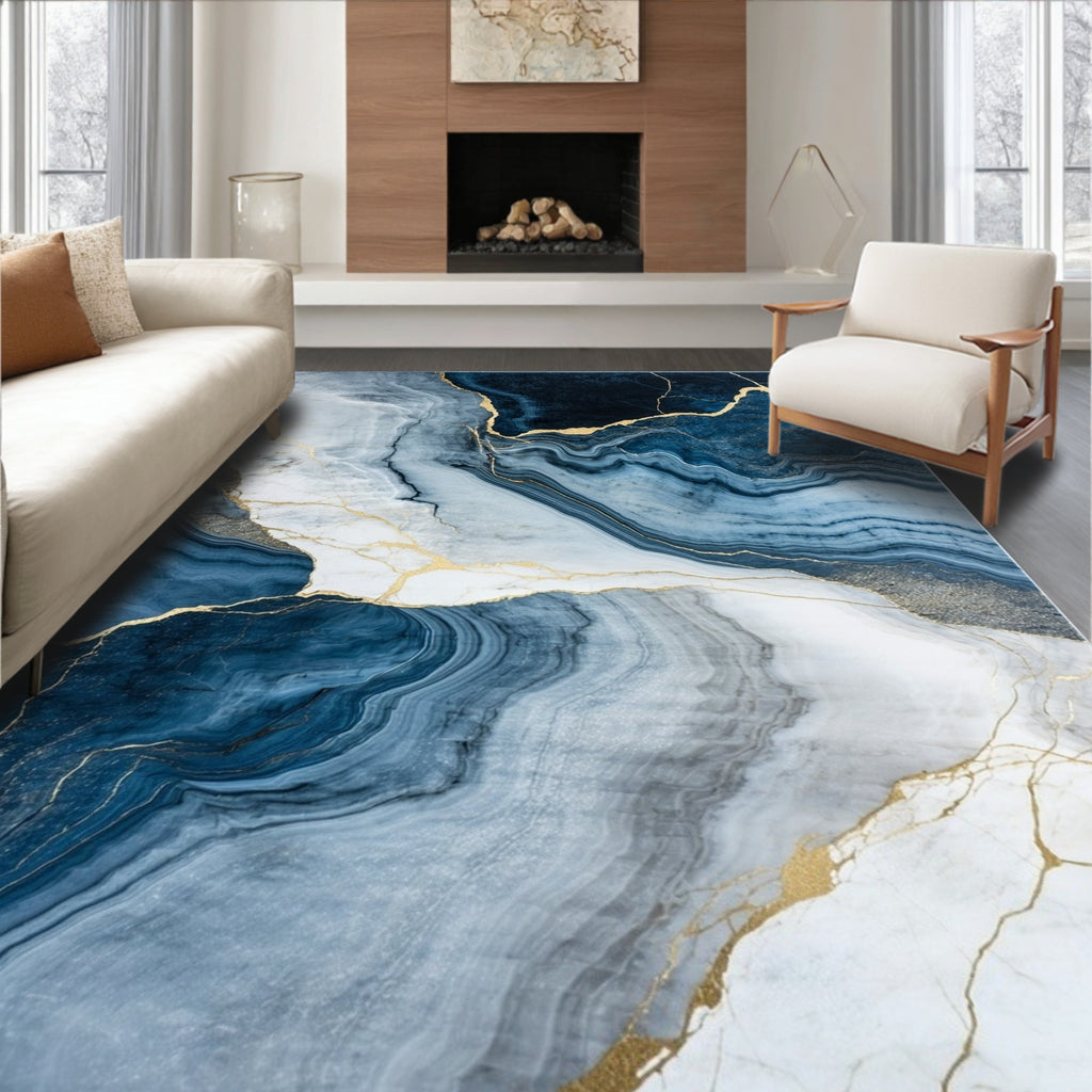 Deep Blue Gold Veined Agate Rug
