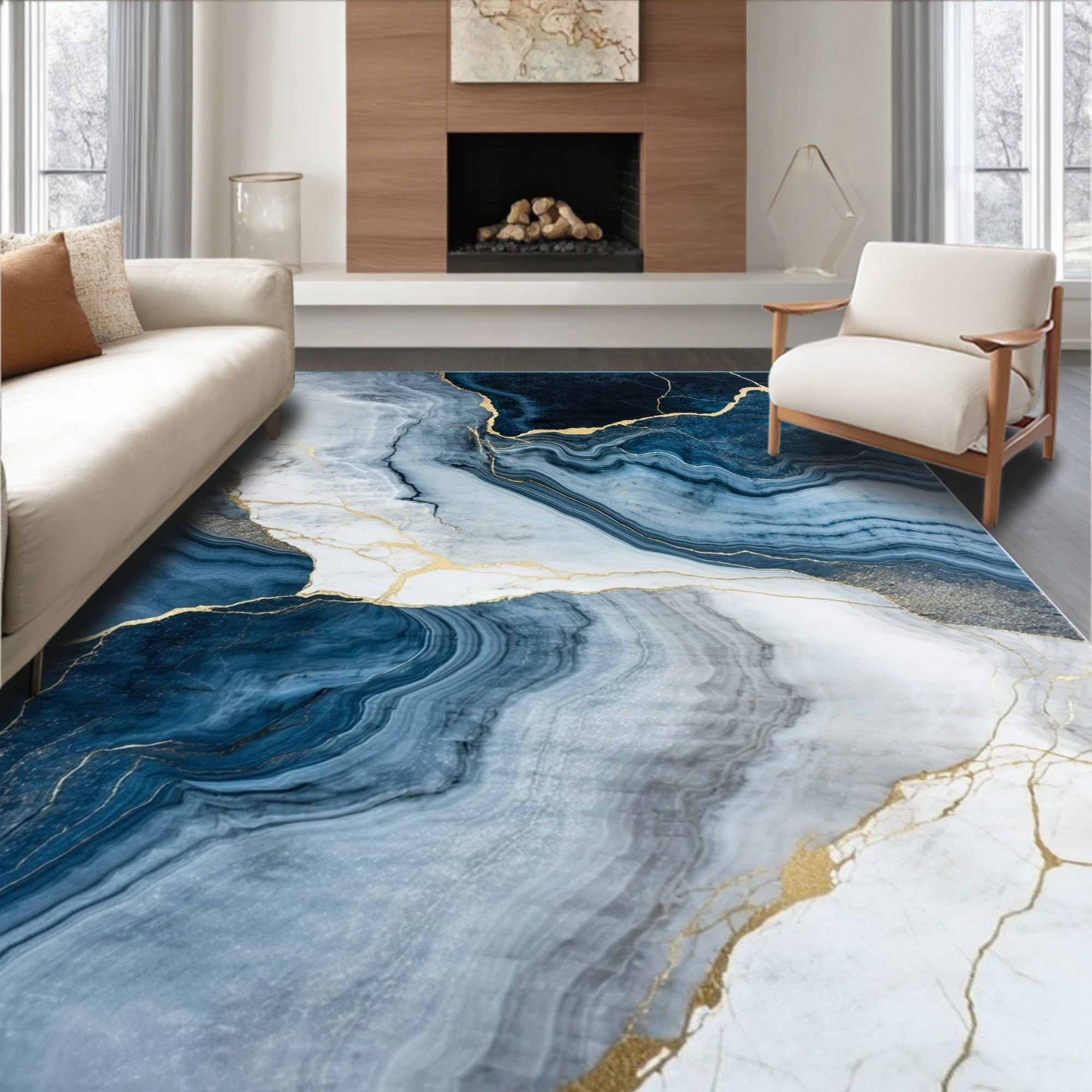 Deep Blue Gold Veined Agate Rug