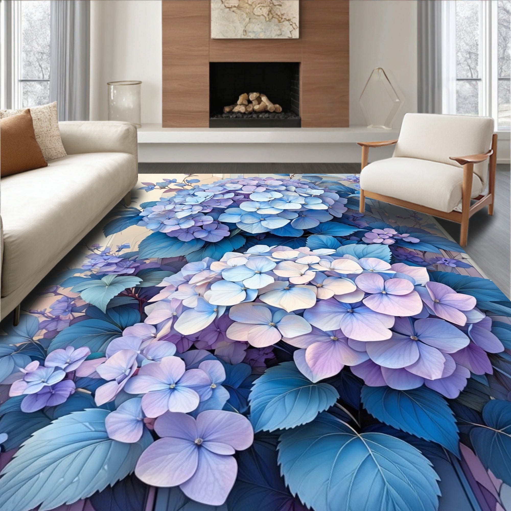 Pastel Hydrangea Bloom Pattern Rug