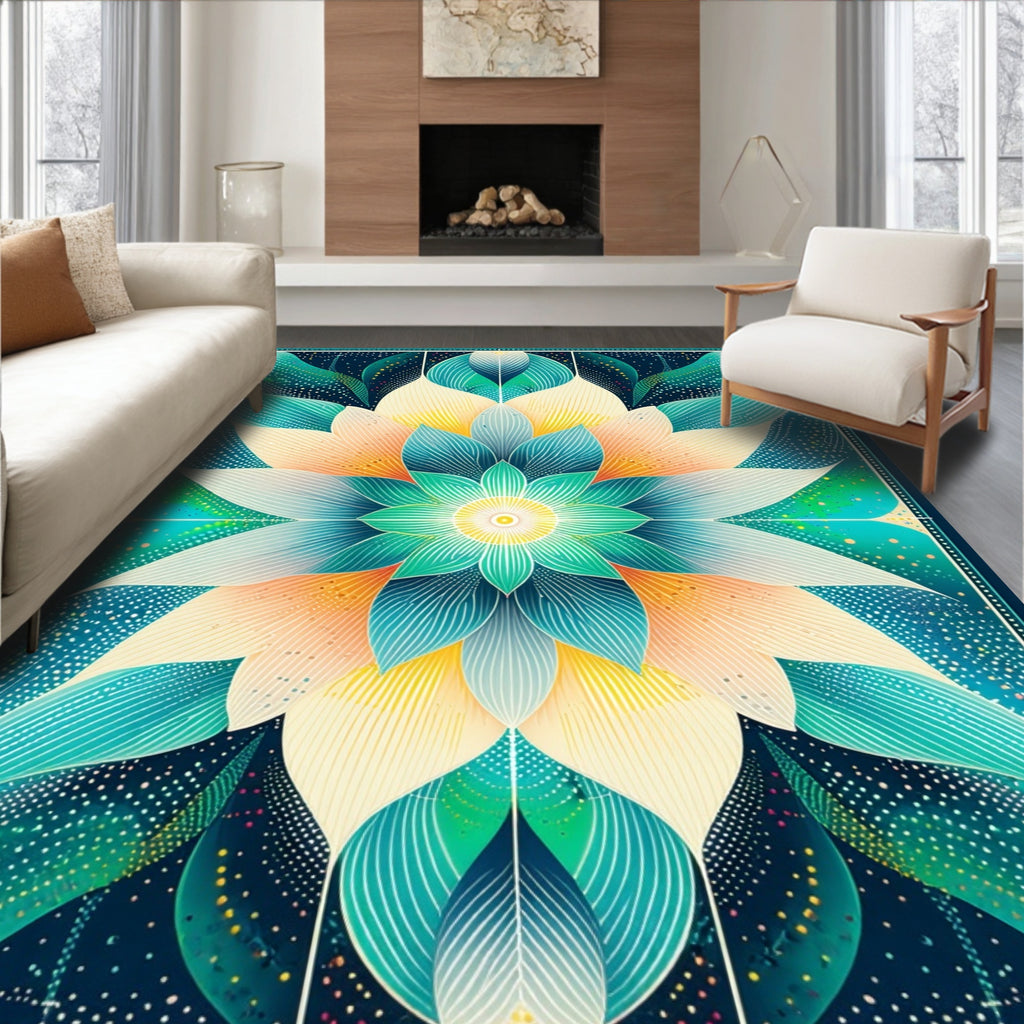 Radiant Floral Mandala Pattern Rug
