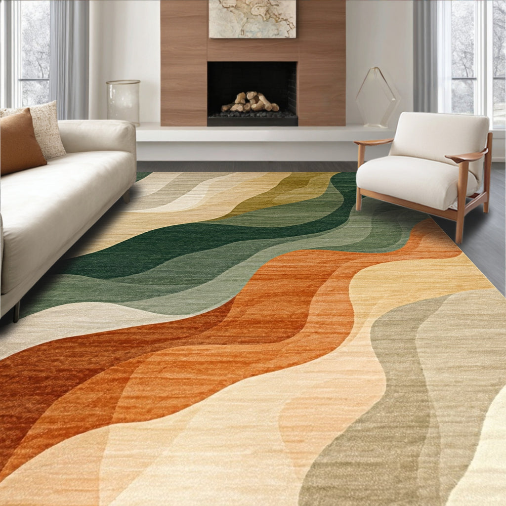 Modern Wavy Tones Patterned Rug
