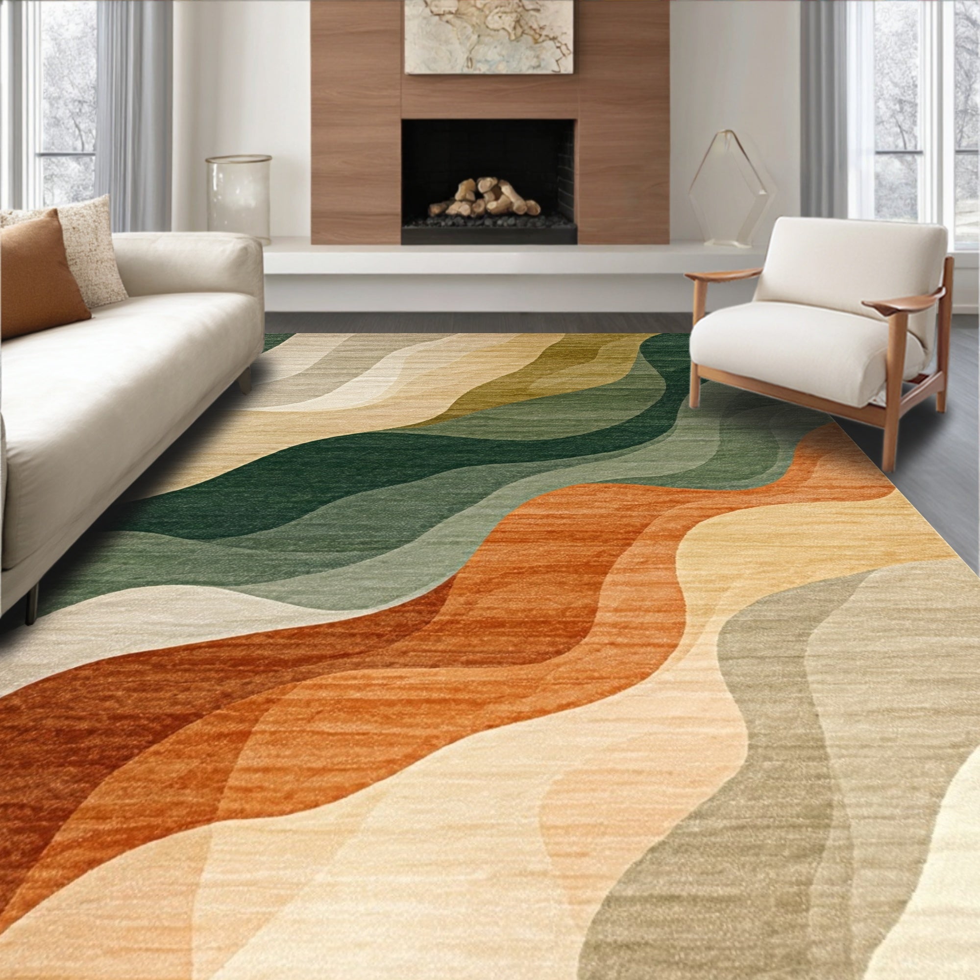 Modern Wavy Tones Patterned Rug