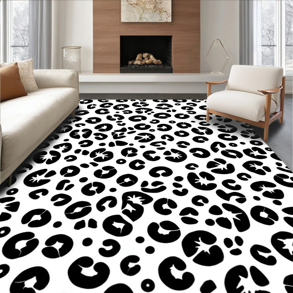 Bold Black Leopard Spots Design Rug