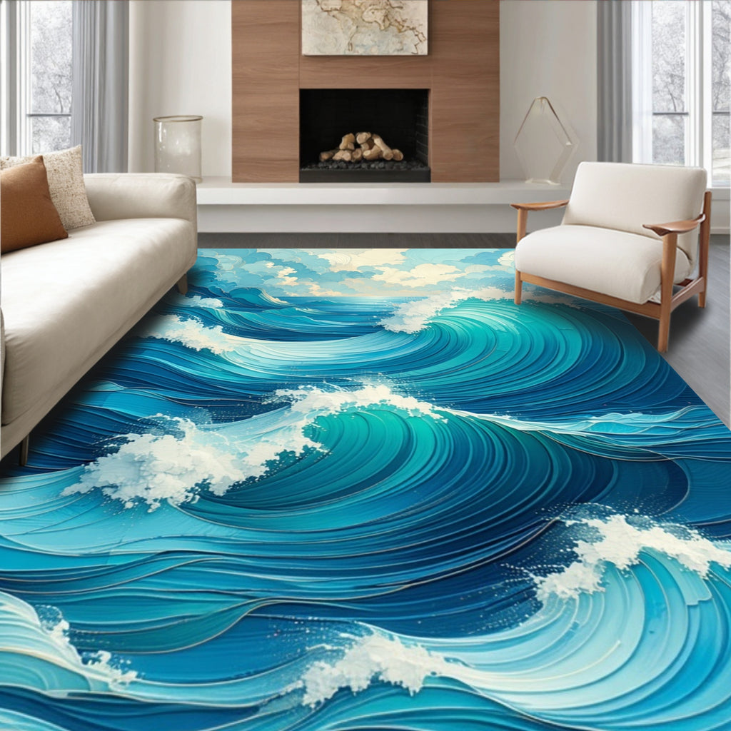 Ocean Waves Pattern Design Rug