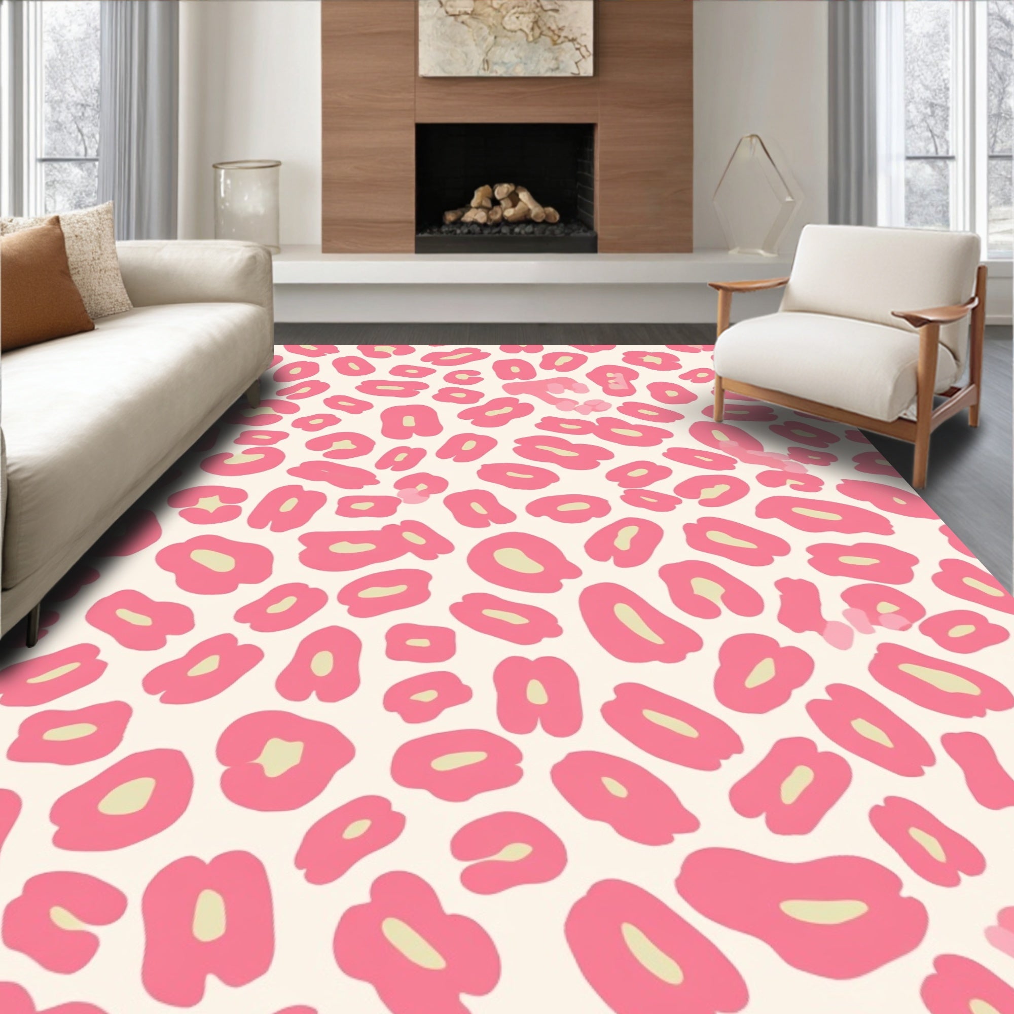 Pink Leopard Print Pattern Rug