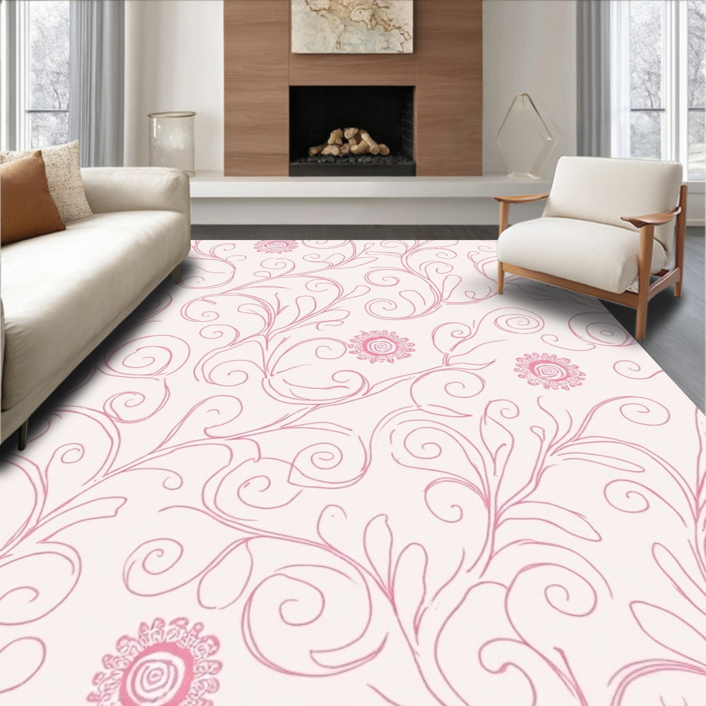 Pink Swirls Floral Pattern Rug