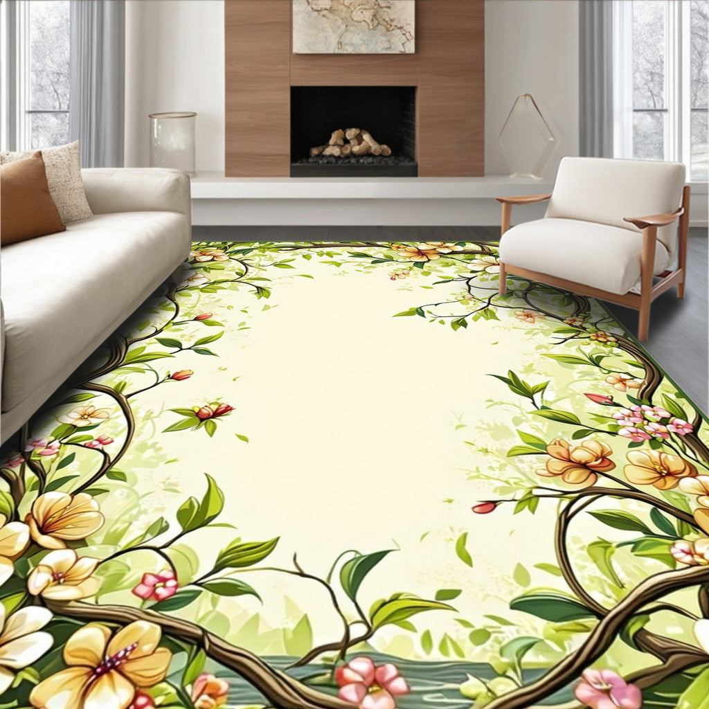 Whimsical Floral Vines and Leaves Rug