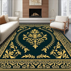 Ornate Gold Floral Damask Design Rug