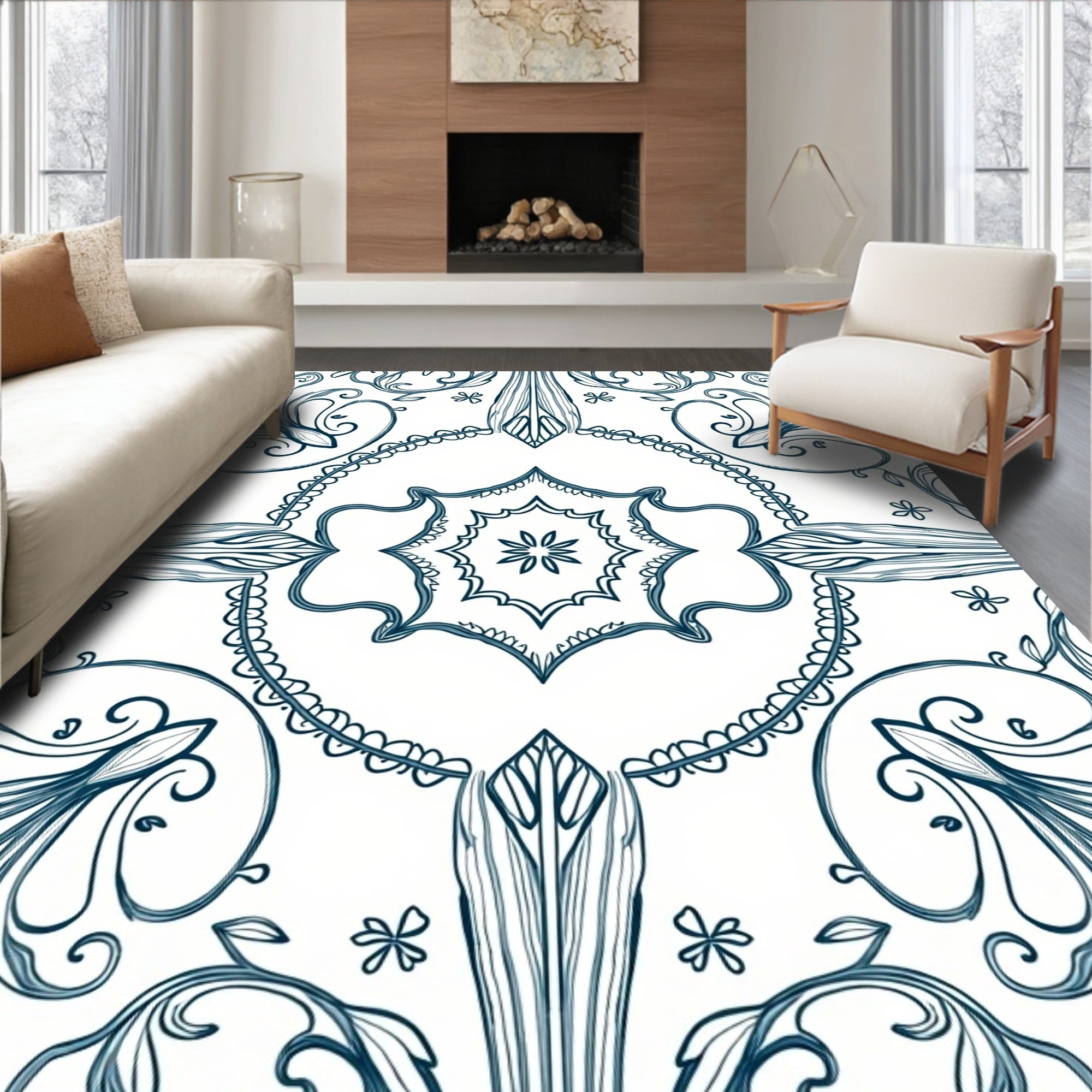 Ornate Floral Swirl Symmetry Rug