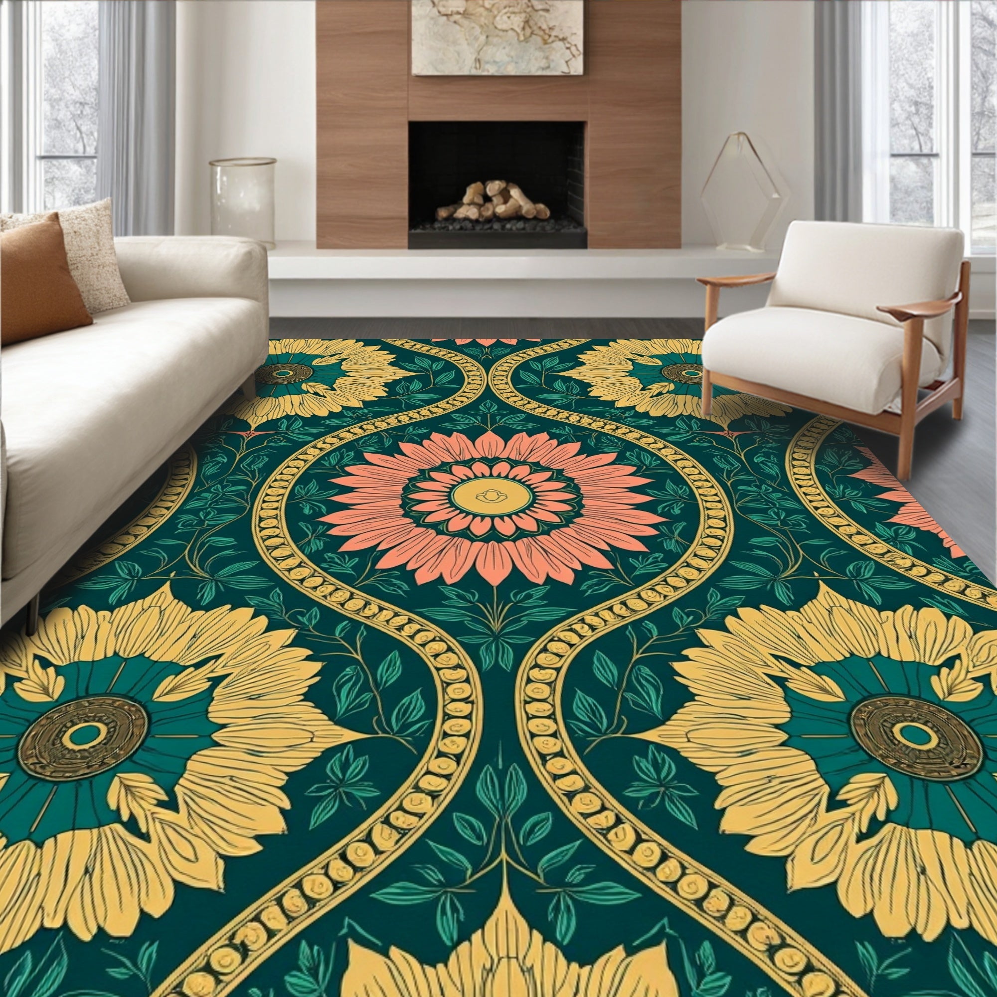 Golden Sunflower Arch Pattern Rug