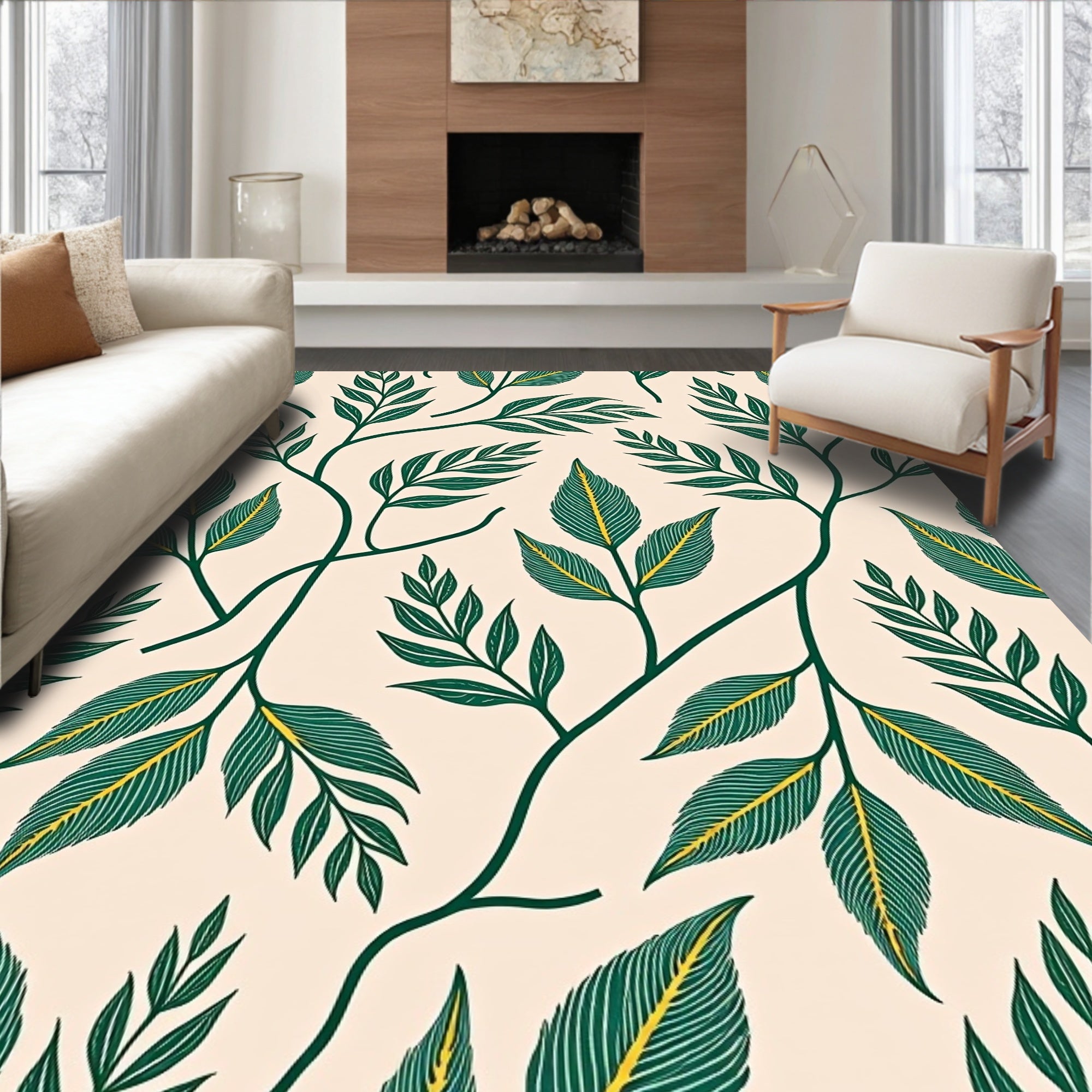 Deep Green Leafy Vine Pattern Rug