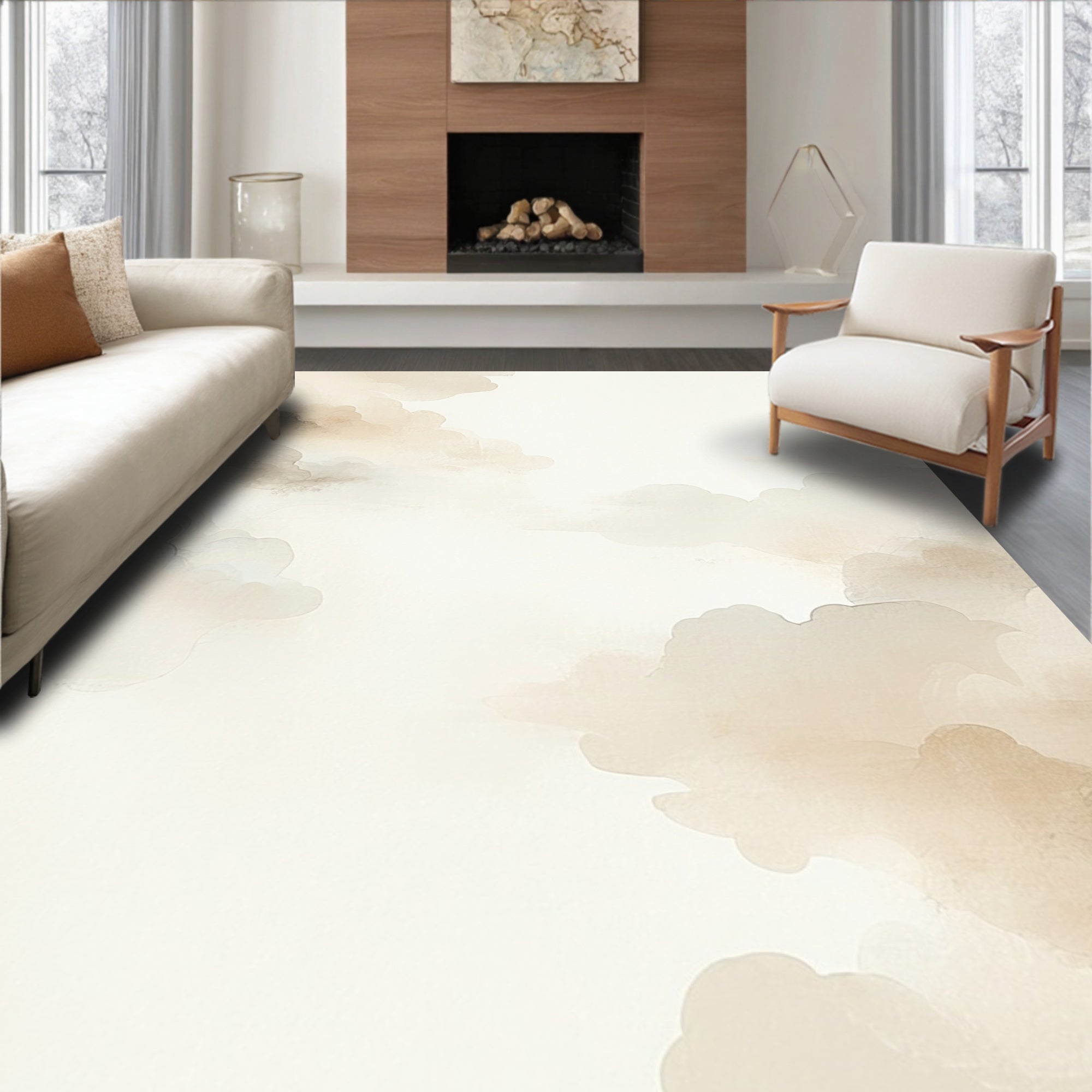 Soft Wash Cloudscape Abstract Design Rug