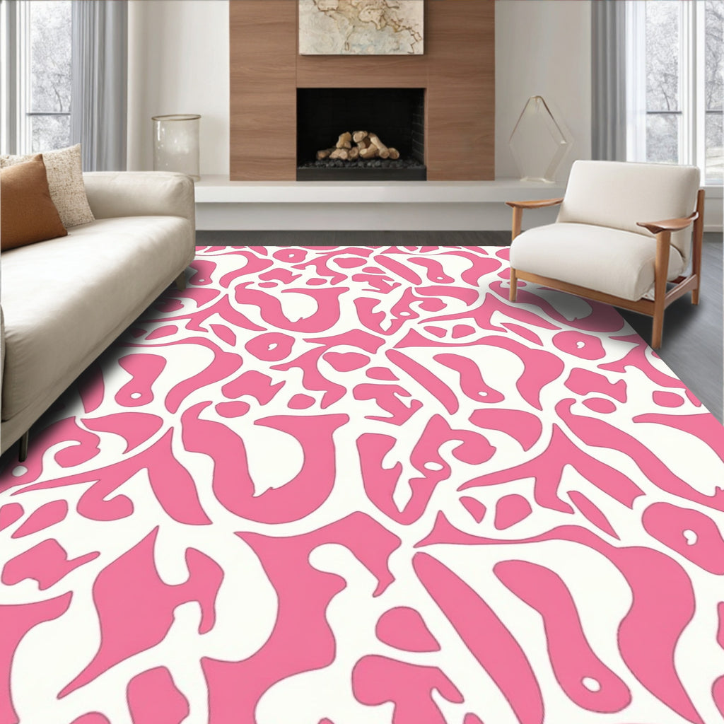 Abstract Pink White Organic Pattern Rug