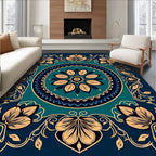 Ornate Floral Mandala Teal Rug