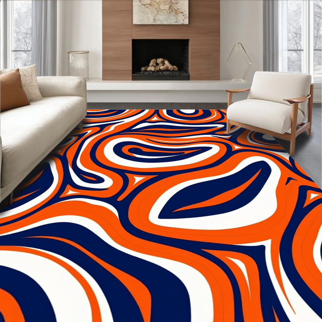 Bold Orange Navy Swirling Lines Rug