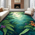 Lush Jungle Botanical Bird Design Rug