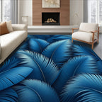 Deep Blue Leafy Pattern Design Rug