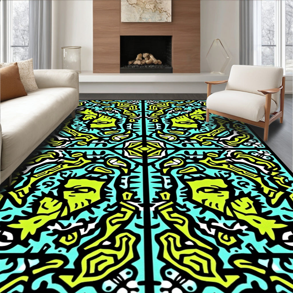 Abstract Lime Green Teal Pattern Rug