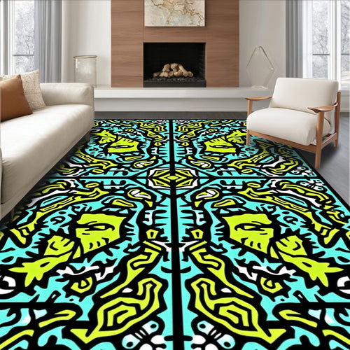 Abstract Lime Green Teal Pattern Rug