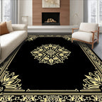Elegant Black Gold Floral Border Design Rug