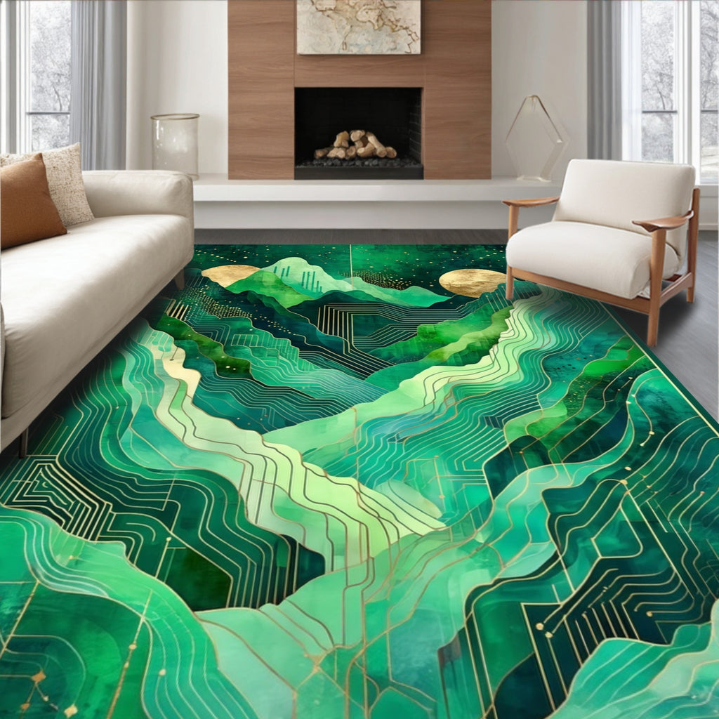 Emerald Green Abstract Mountainscape Rug