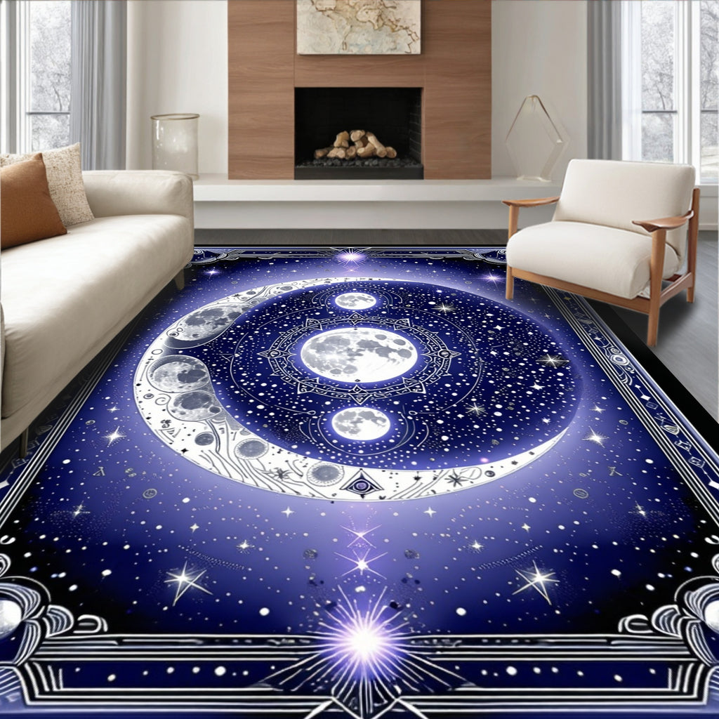 Celestial Moon Star Pattern Rug