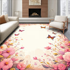 Whimsical Pink Floral Butterfly Garden Rug
