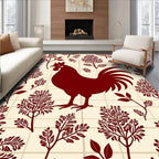 Folk Rooster Branch Pattern Design Rug