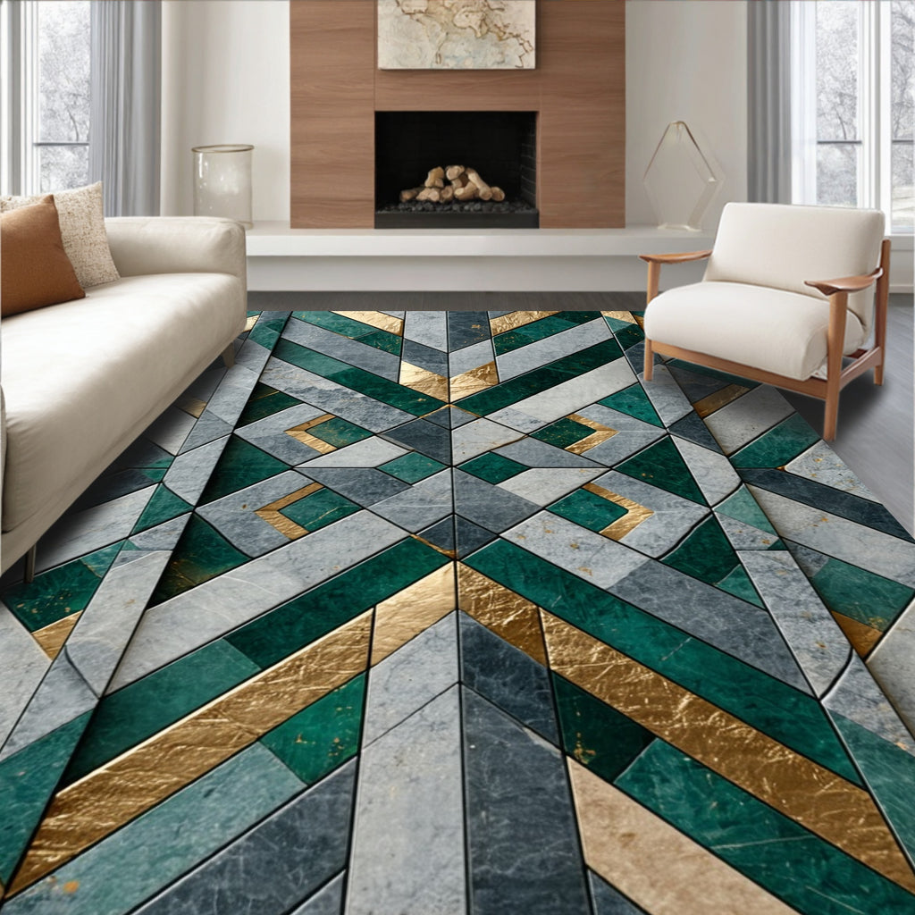 Emerald Gold Geo Blocks Rug