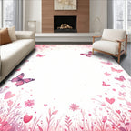 Pink Watercolour Butterflies Blossoms Design Rug