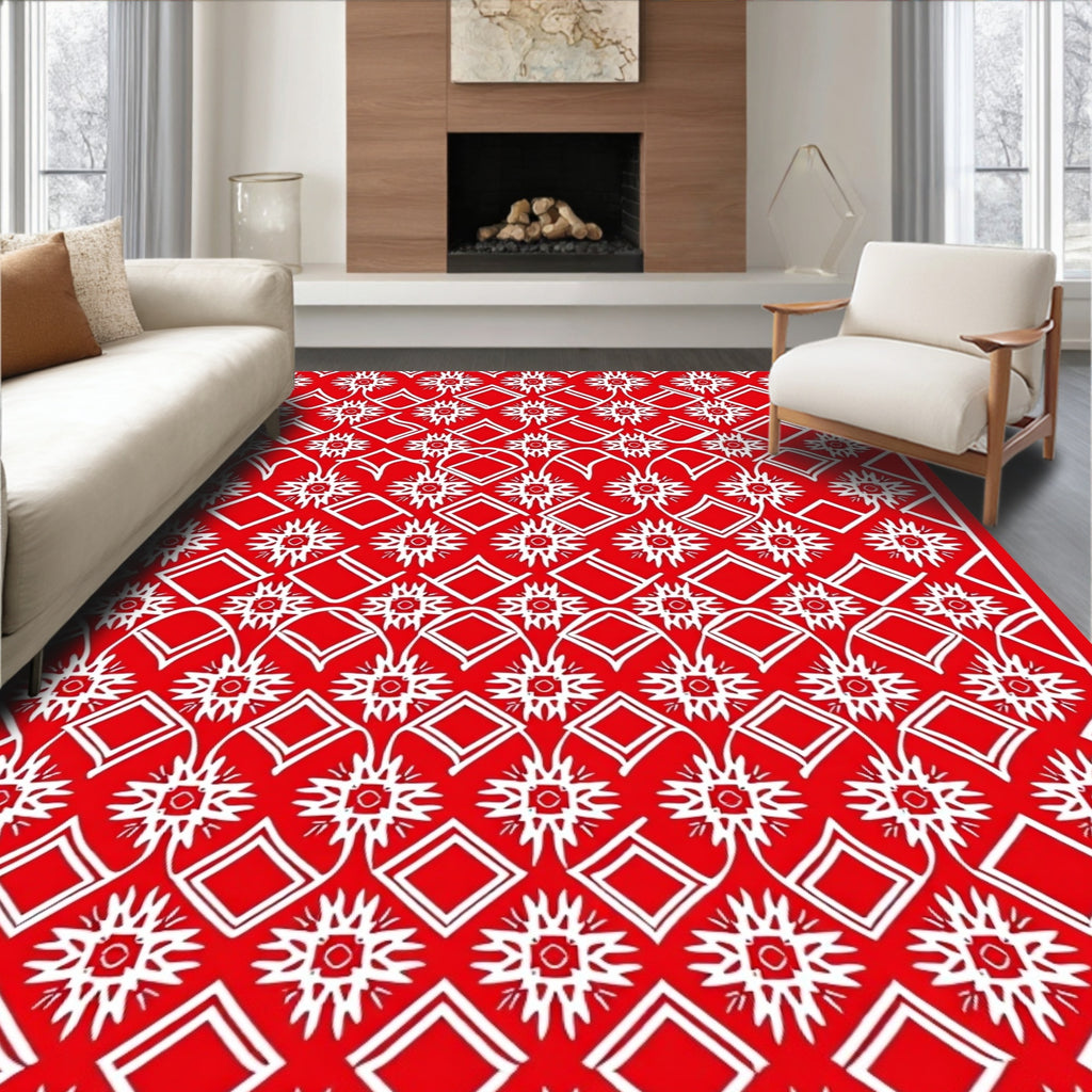 Crimson White Interlocking Geometric Medallion Rug