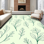 Minimalist Green Leaf Botanical Pattern Rug