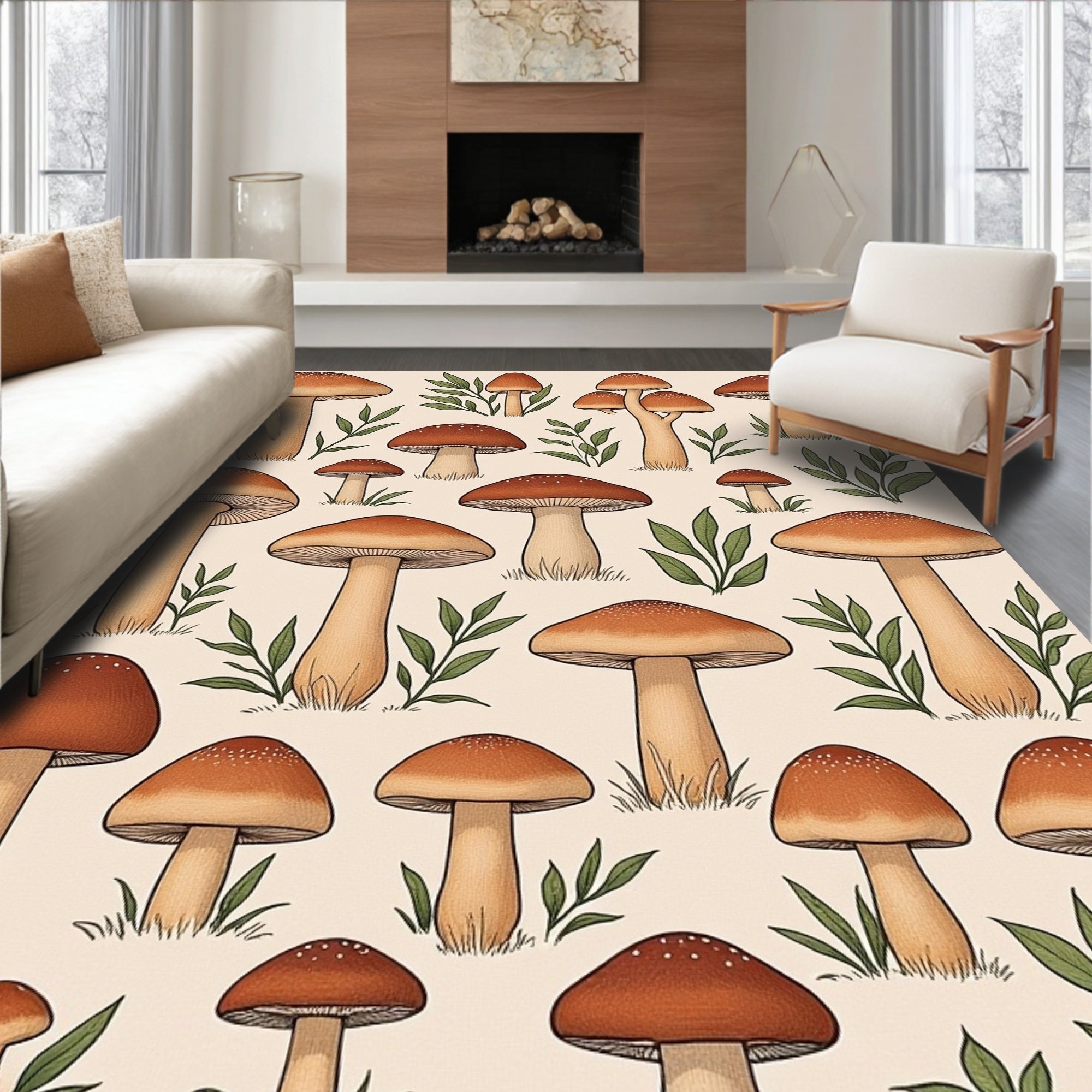 Whimsical Woodland Mushroom Pattern Rug