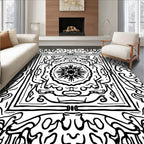 Intricate Black White Organic Pattern Rug