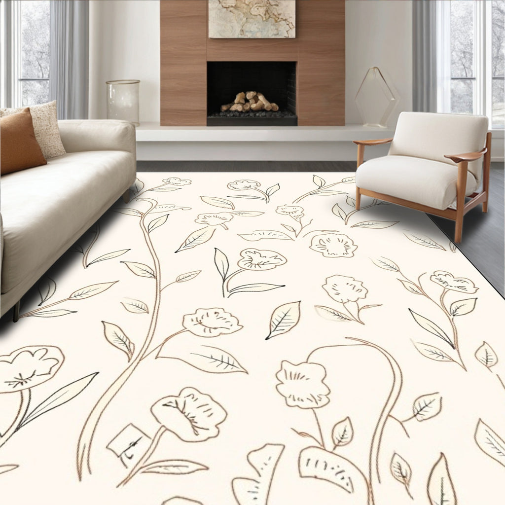 Delicate Floral Line Drawings Rug