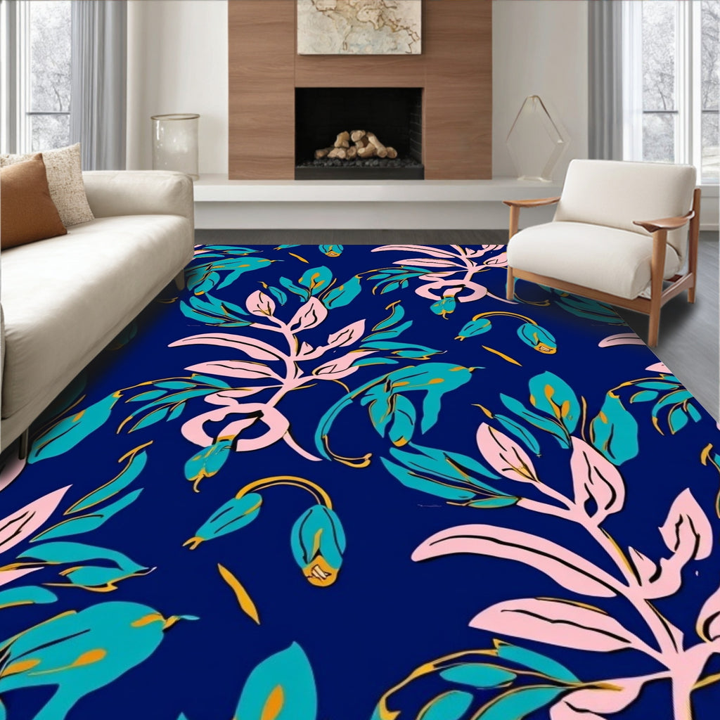 Bold Botanical Leaf Pattern Rug