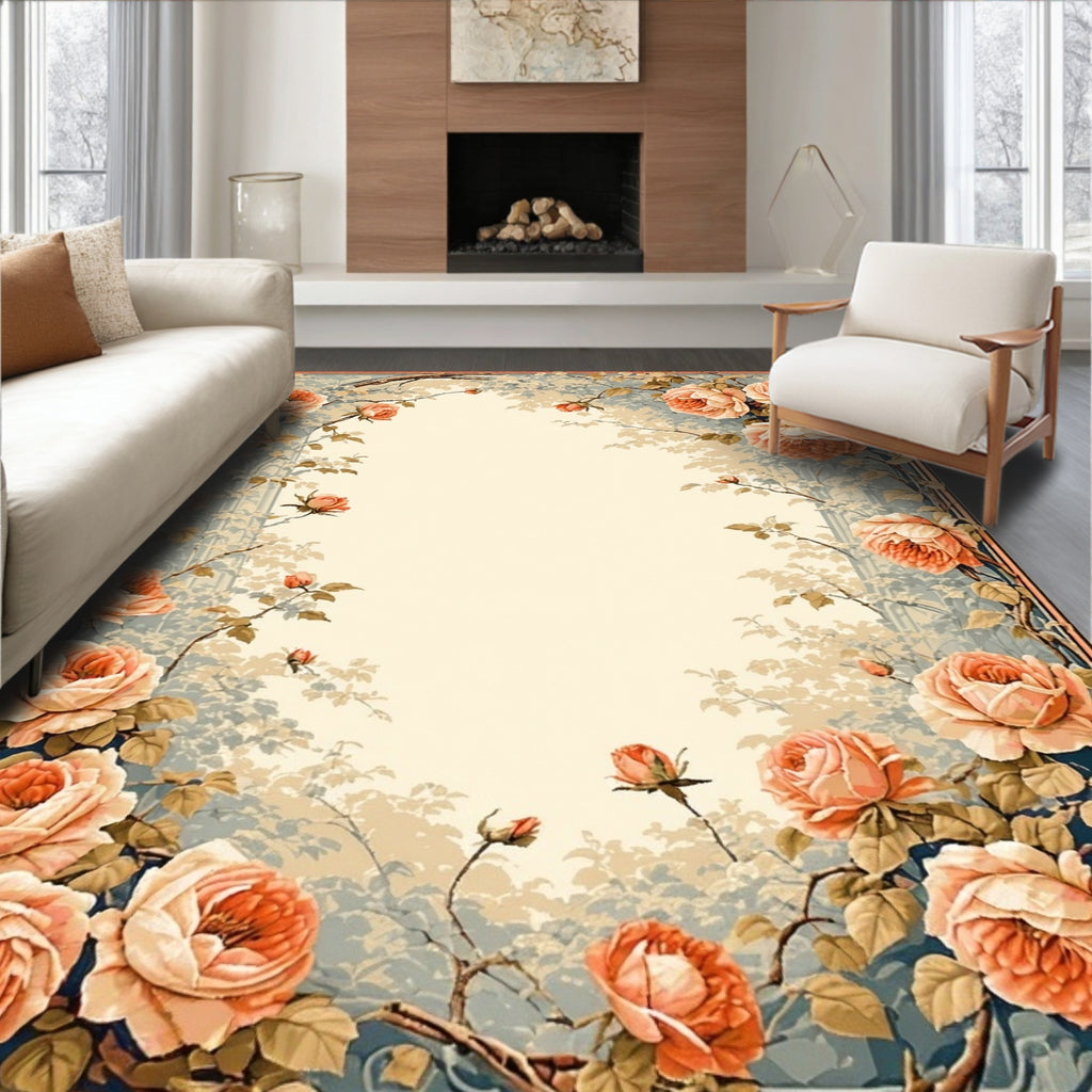 Vintage Rose Garden Floral Design Rug
