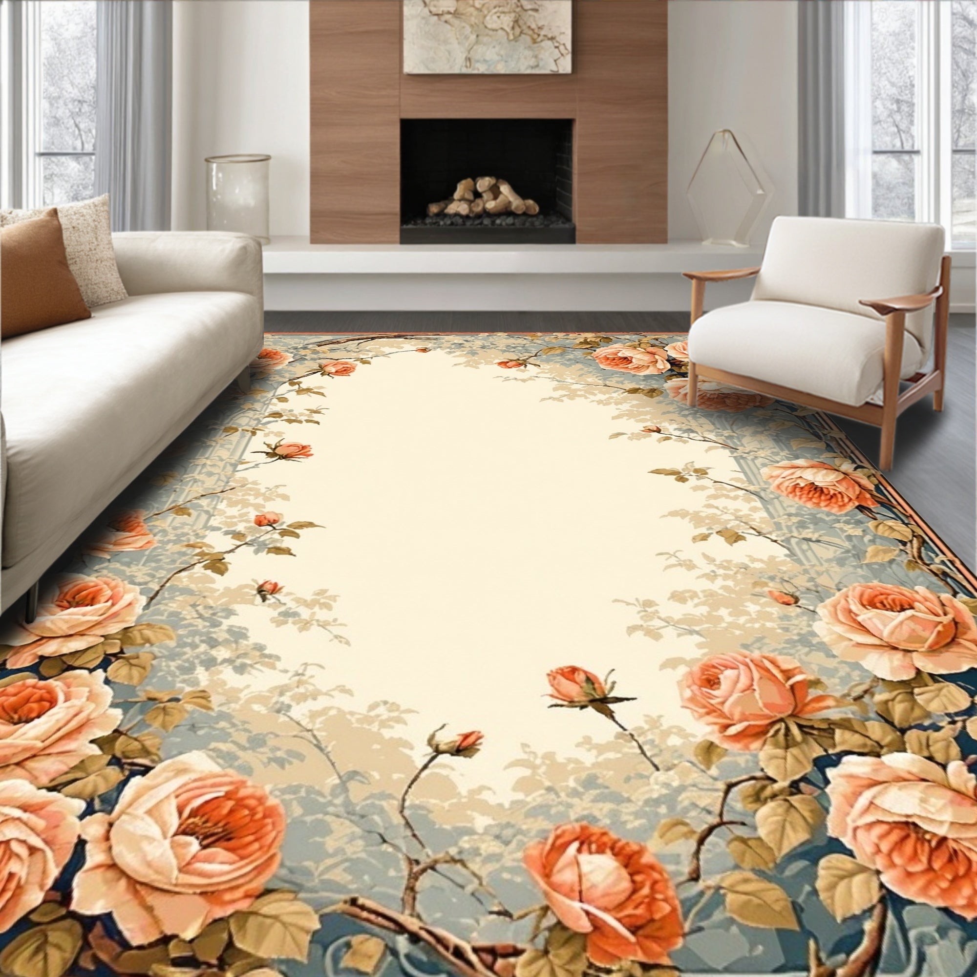 Vintage Rose Garden Floral Design Rug