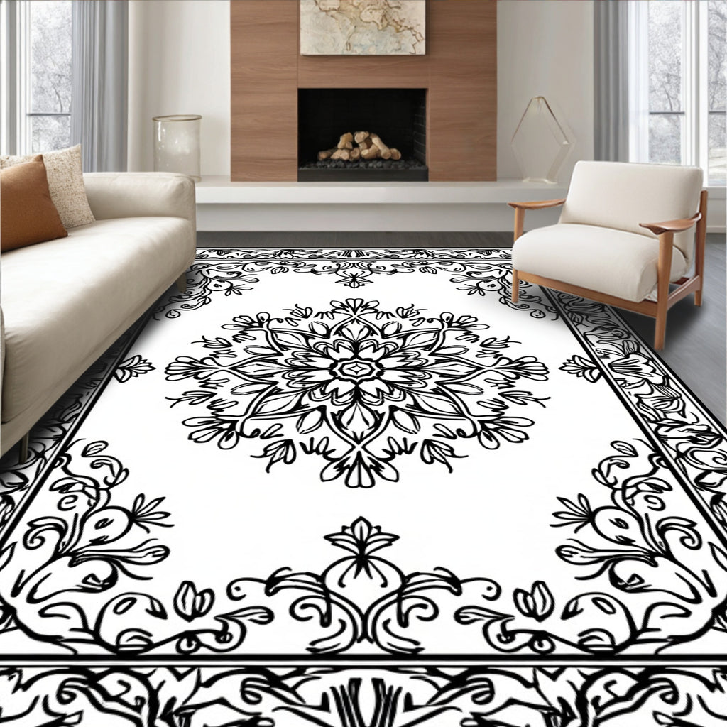 Ornate Filigree Floral Mandala Design Rug