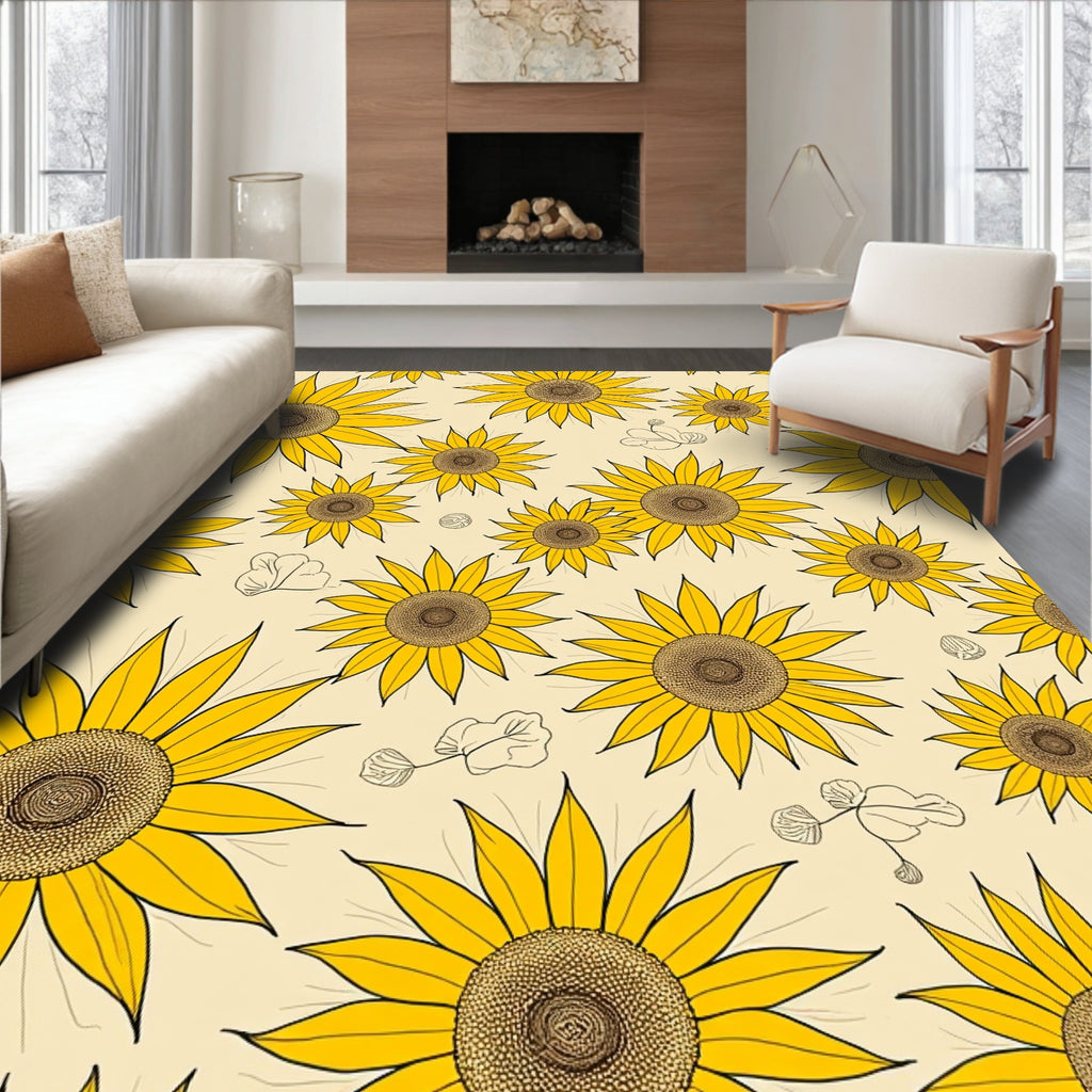 Sunny Yellow Sunflower Pattern Rug