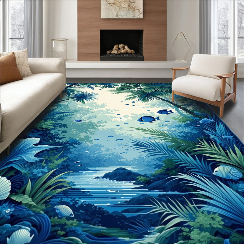 Tropical Aquatic Jungle Scene Rug