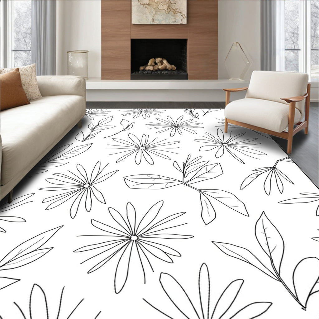 Outline Floral Botanical Pattern Rug