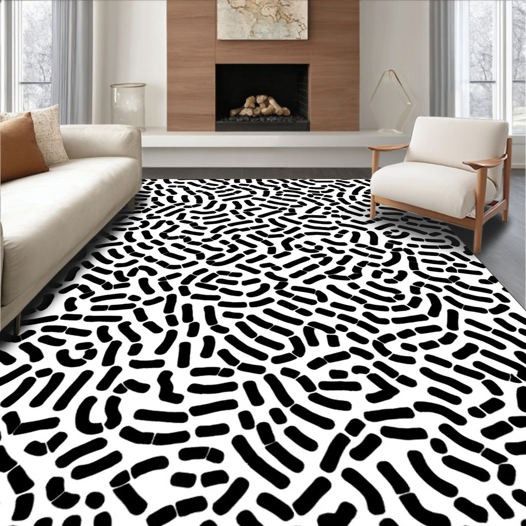 Organic Abstract Black White Pattern Rug