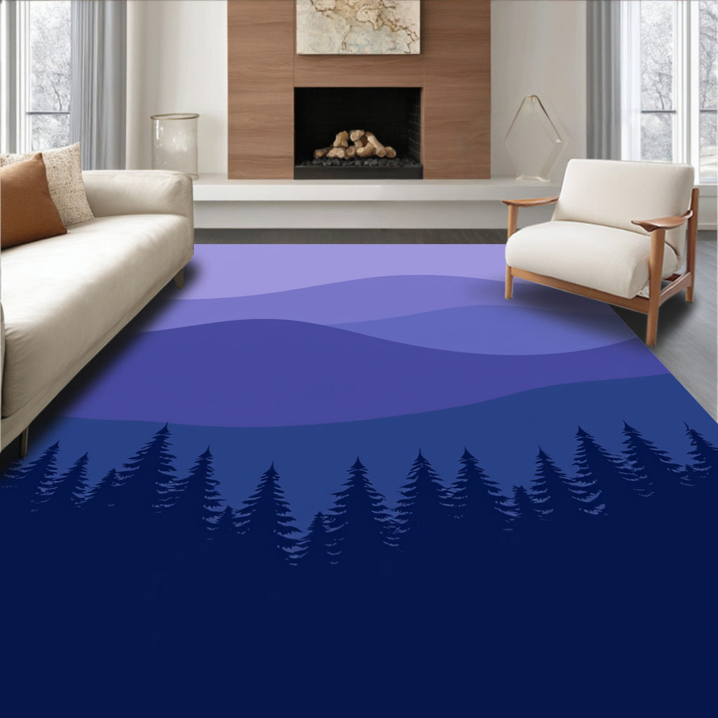 Misty Mountain Forest Landscape Design Rug