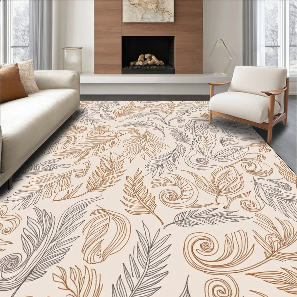 Feather Swirls Patterned Natural Design Rug