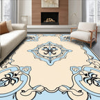 Cream Blue Classic Floral Motif Rug
