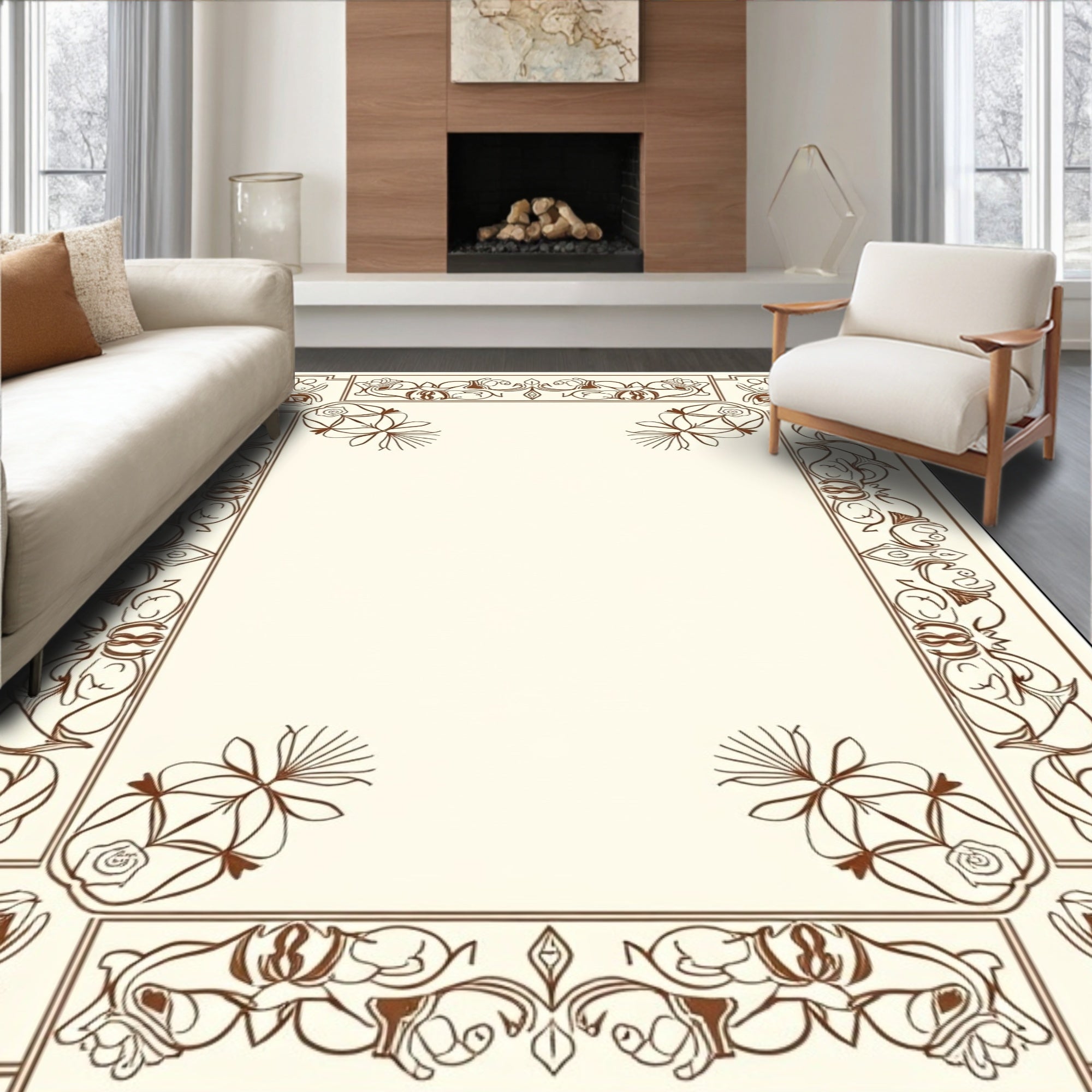 Elegant Floral Scroll Pattern Rug
