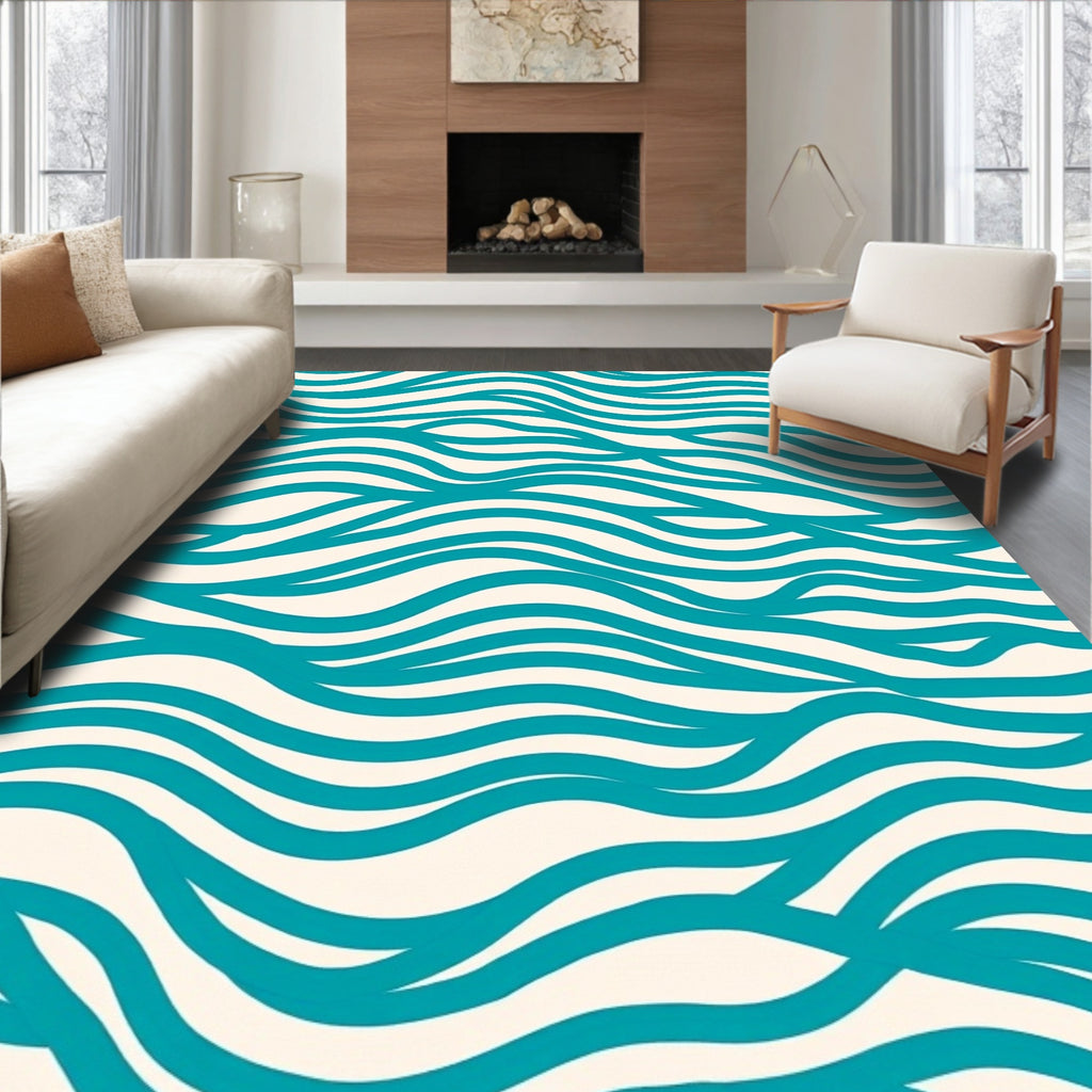 Teal Wave Pattern Design Rug