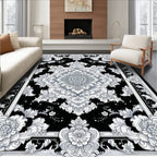 Ornate Floral Mandala Black White Rug